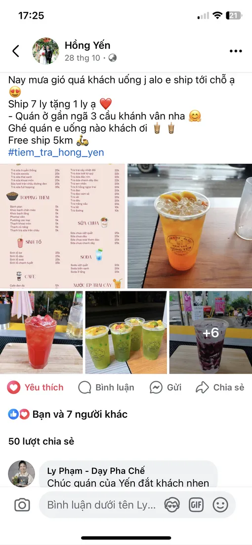 Tin nhắn học viên hỏi đáp về công thức trà trái cây với trợ giảng