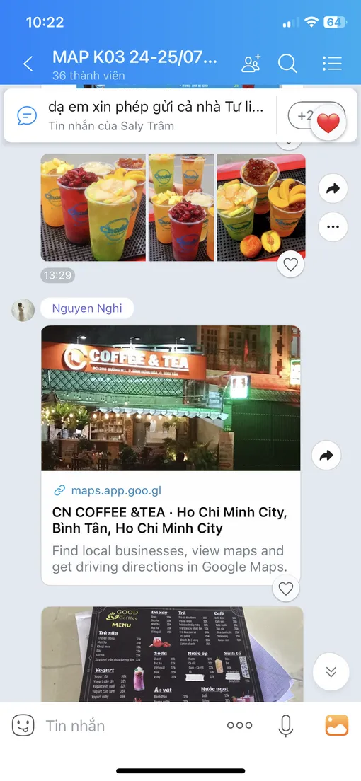 Học viên chia sẻ ảnh quầy trà trái cây tại quán sau khóa học